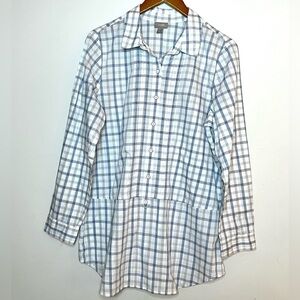 J. Jill Half Button Popover Plaid Top Blouse Sz L
